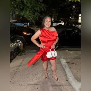 Sexy Satin One Shoulder Sleeveless Ruched Tie Waist Wrap Bodycon dress